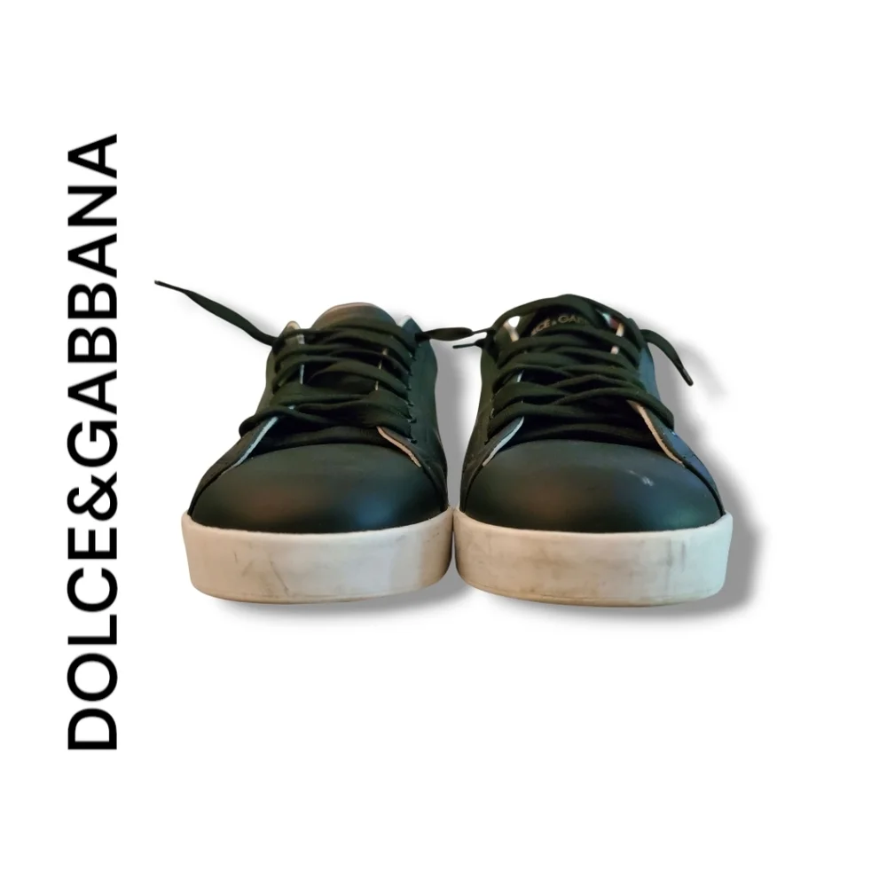 Authentic DOLCE & GABANNA Calfskin Nappa Portofino Black/Silver/White Sneakers